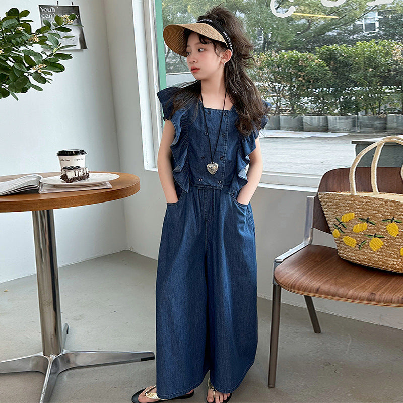 Sleeve Summer Clothes Middle Big Thin Type Jeans Two-piece Children's Suit