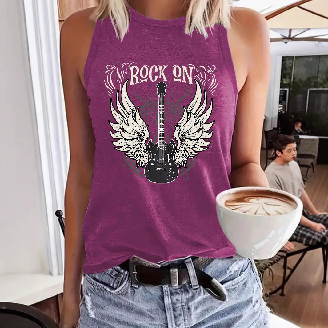 Women's Winged Guitar Printed Soft Large Tanks Small Vest/suspenders/tube Top
