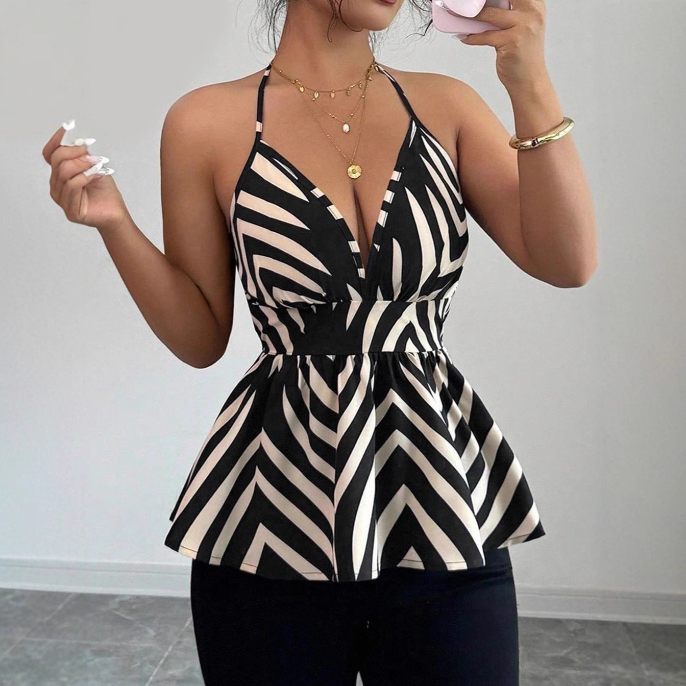 Women's Elegant Spaghetti Strap Front A- Line Pleated Sling Backless Small Vest/suspenders/tube Top