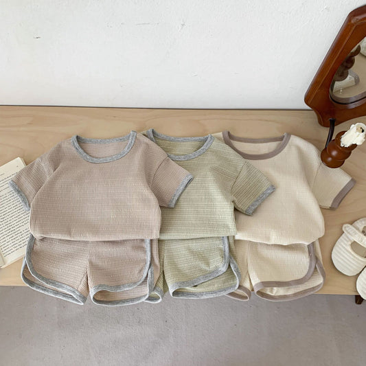 Korean Style Waffle Casual Sports Short Children's Suit