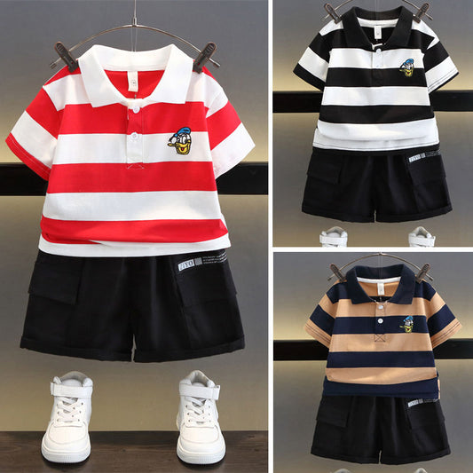 Embroidered Duck Striped Simple Fashion Comfortable Children's Suit