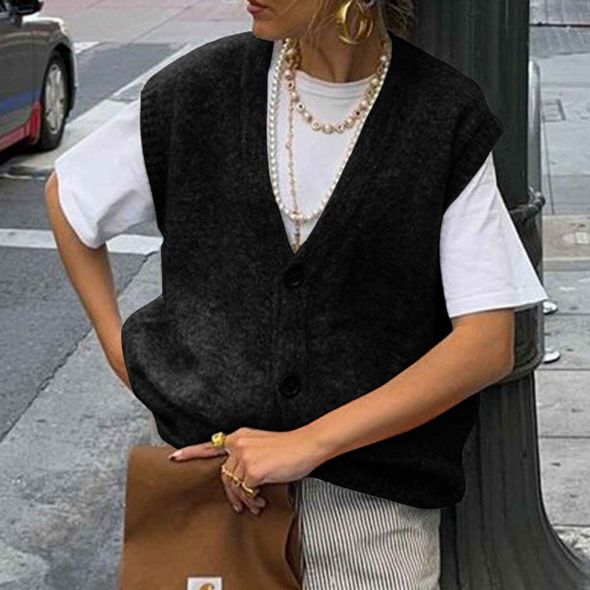 New Women's Casual Simple Buttons Woolen Small Vest/suspenders/tube Top