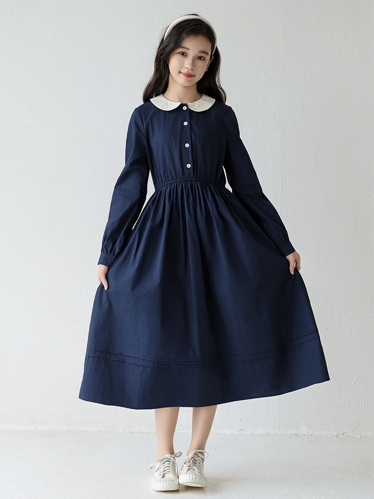 Children's Middle Big Long Sleeve Doll Collar Skirt Preppy Children's Dress