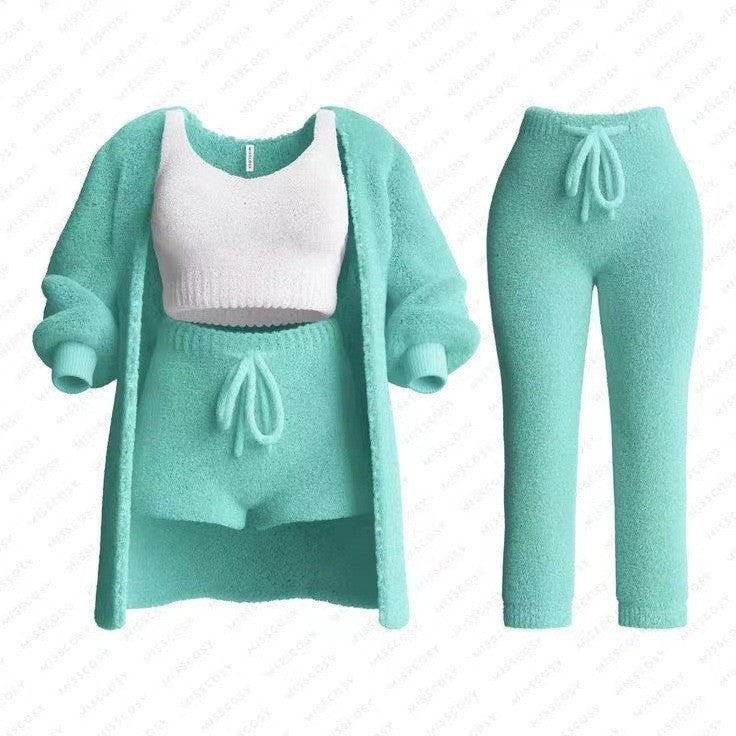Knitted Plush Long Sleeve Set Three-piece Fashion Casual Suit