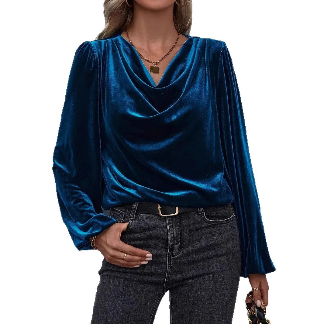 Attractive Women's Veet Pile Collar Shirt Women's T-shirt