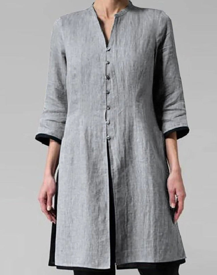 Women's Large Mid-length Loose Retro Cropped Sleeves Blouse