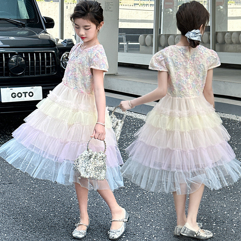 Skirt Mermaid Puff Sleeve Little Rainbow Children's Dress