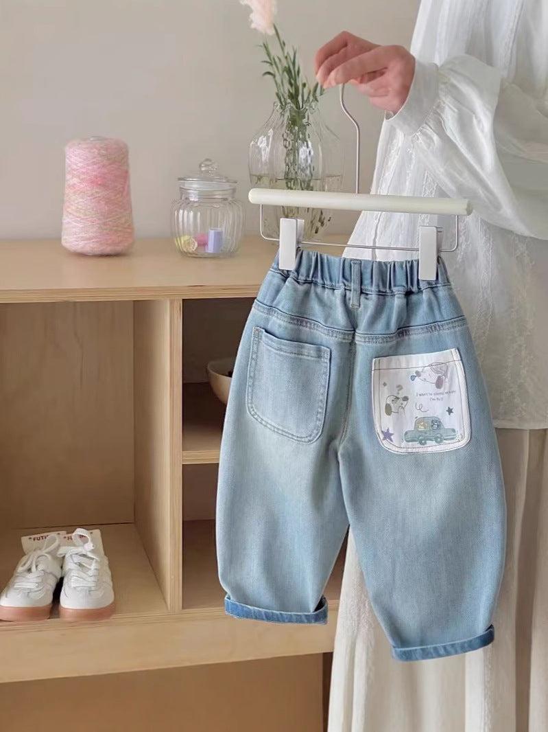 Children's Super Soft Jeans Cartoon Floral Print Children's Pants