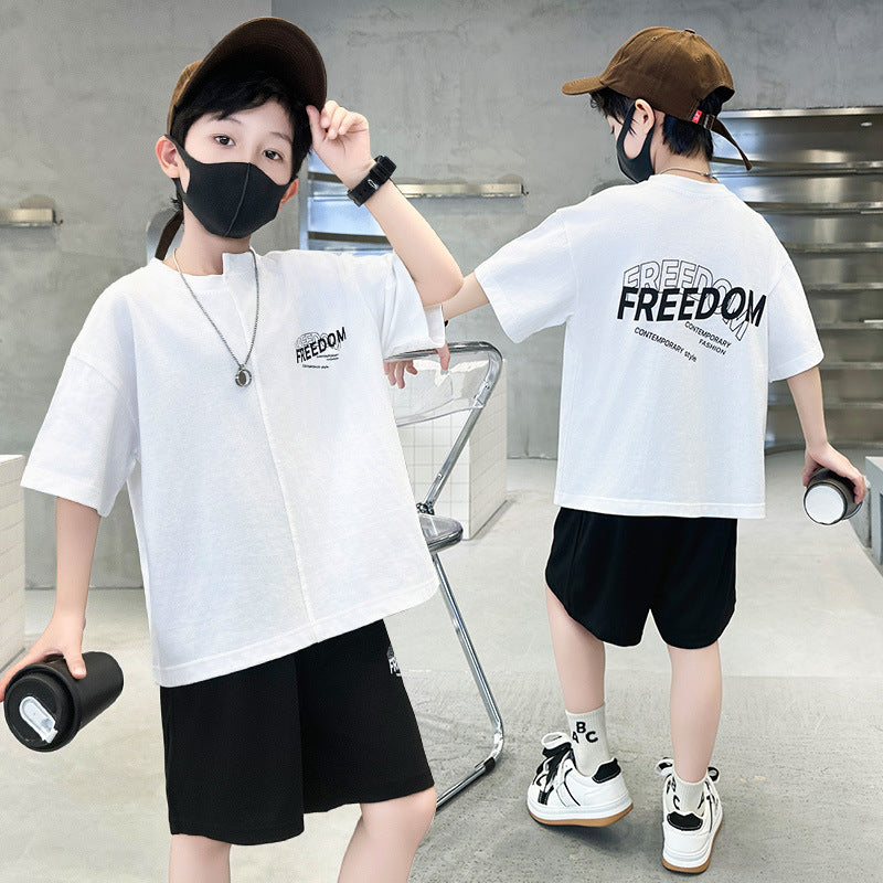 Summer Clothes Medium Large Boy Thin Type Handsome Fashionable Short Children's Suit
