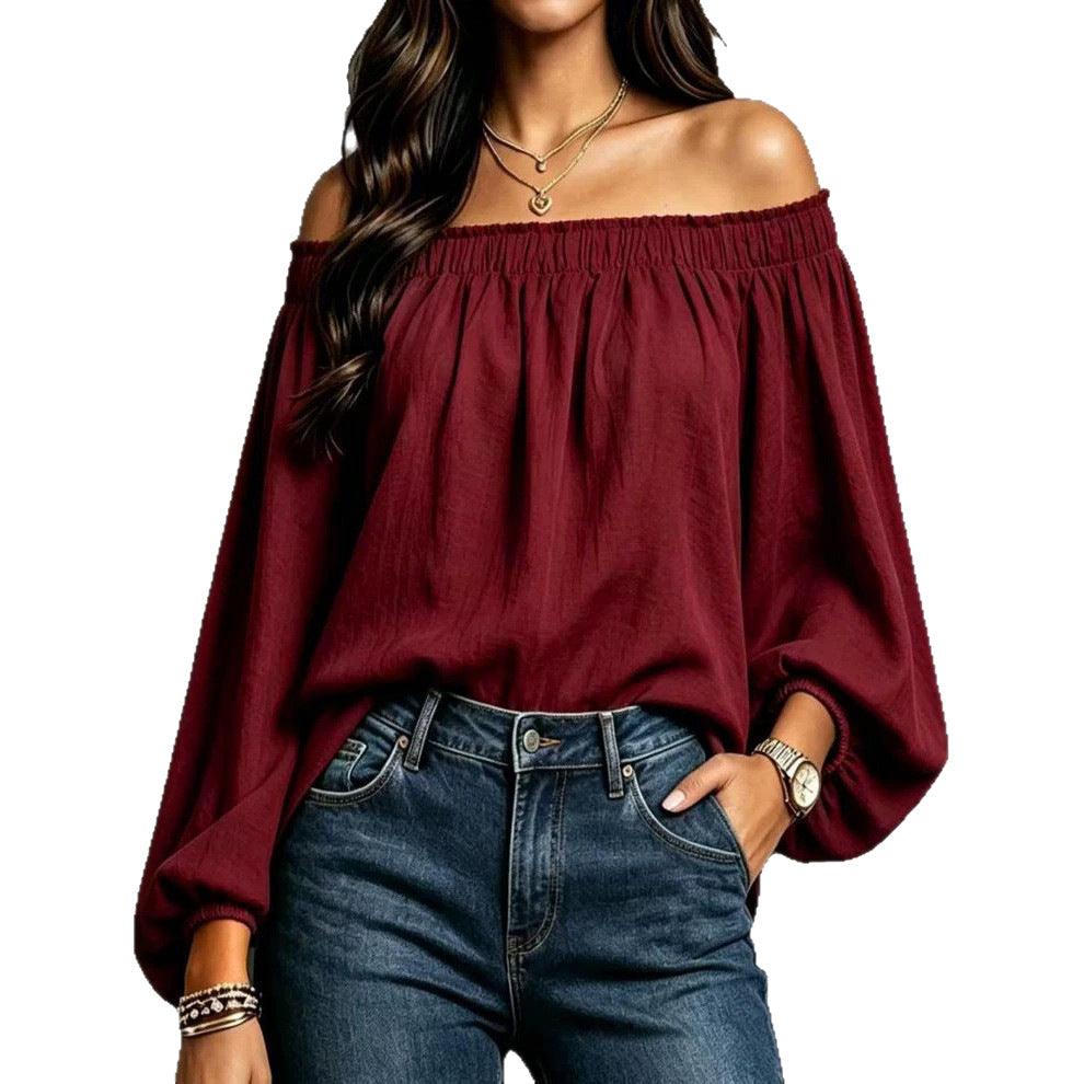 Sexy Elastic Loose Long Sleeve Shirt Bishop Blouse