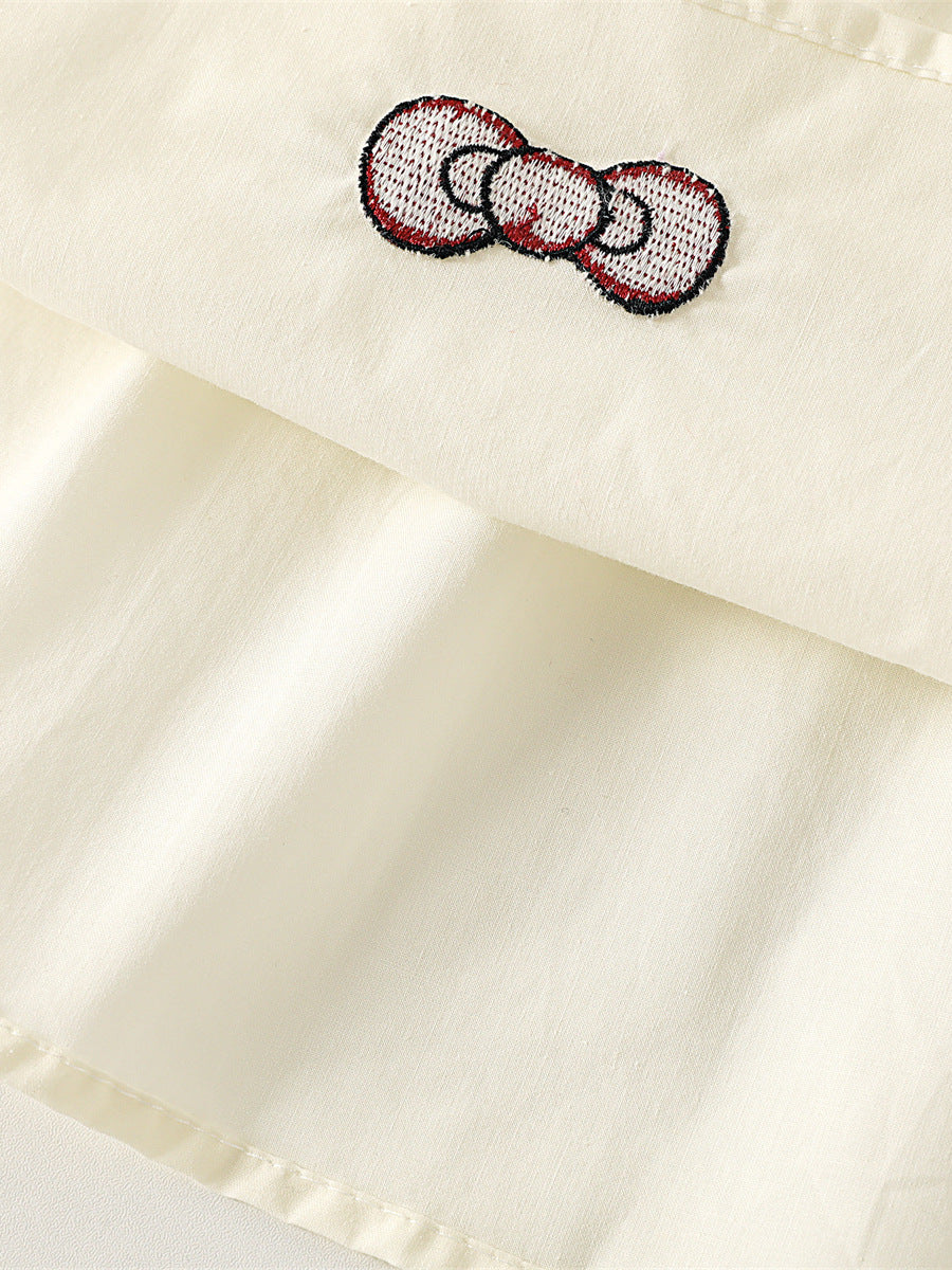 Children's Summer Doll Collar Lapel Bow Cartoon Cat Embroidery Western Children's Dress