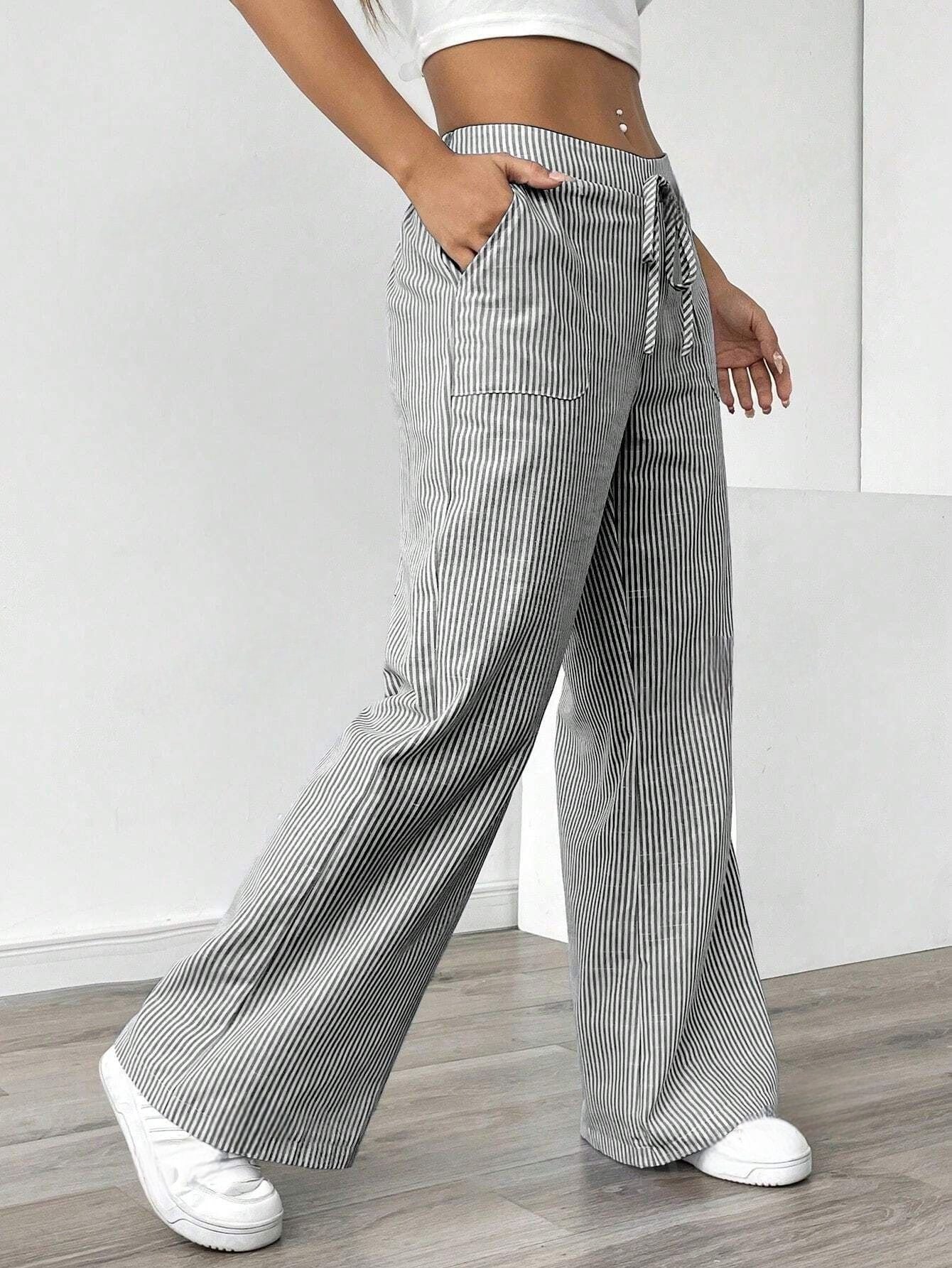 Women's Spring Striped Fashion Loose Trousers Wide Casual Pants