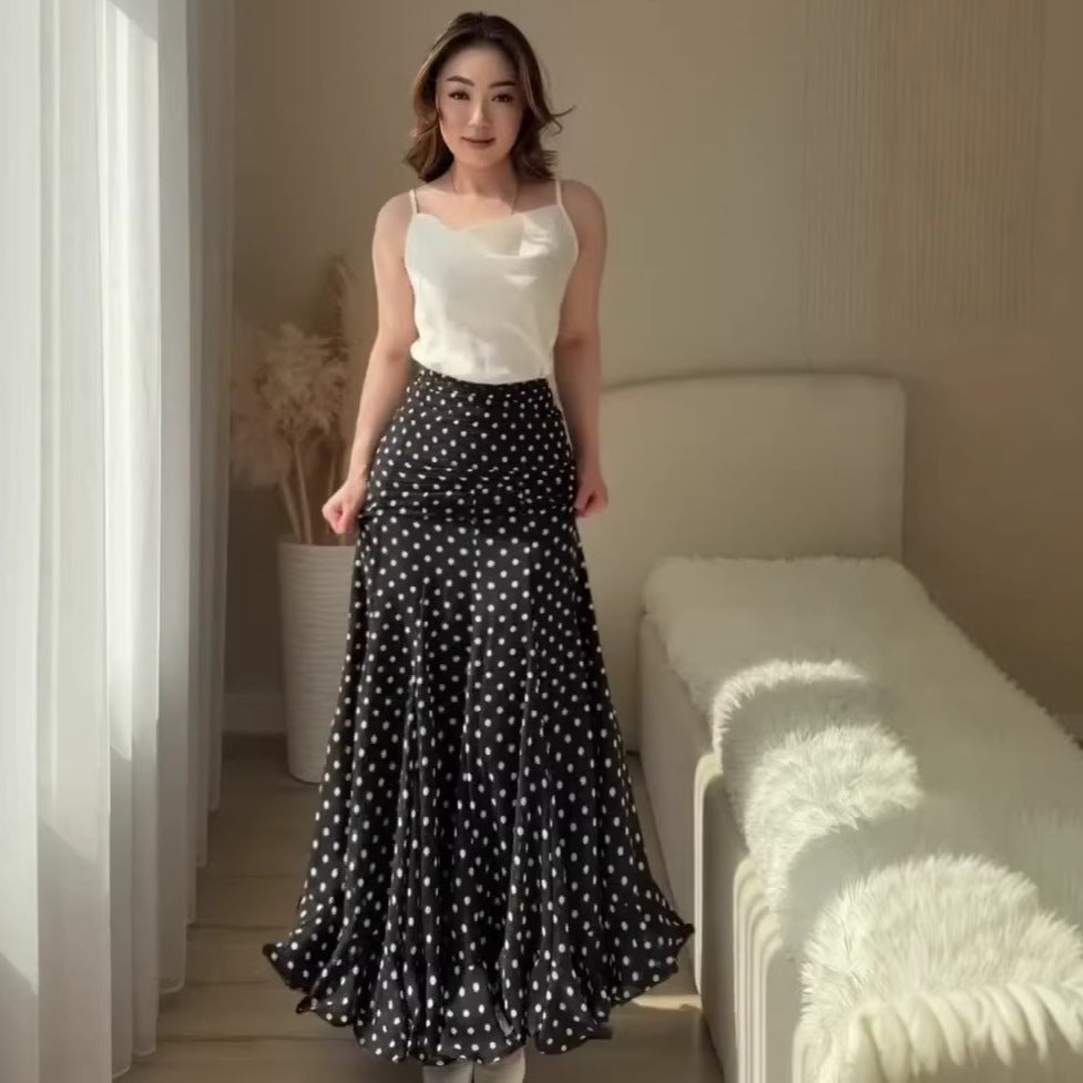 Women's Polka Dot High Waist Slimming Large Hem Skirt