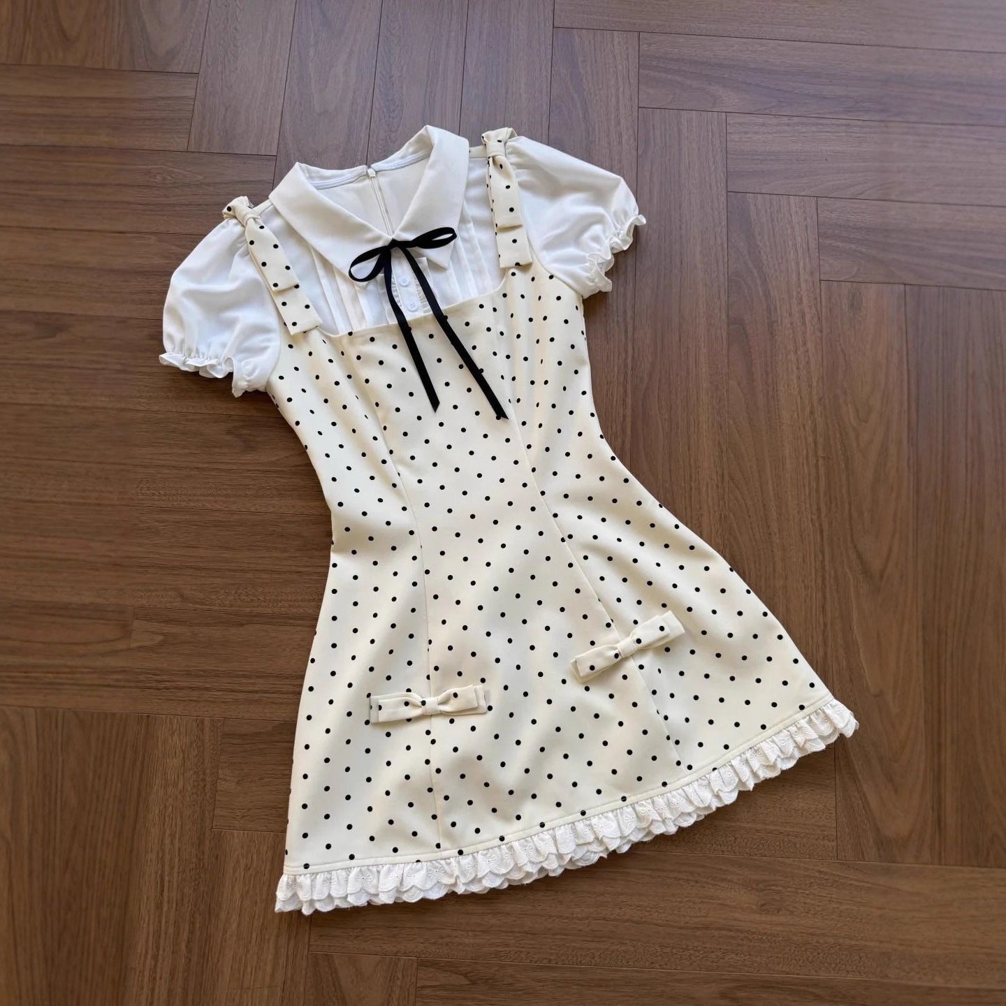 Children's Korean Preppy Style Fake Two-piece Skirts Middle Big Summer Polka Children's Dress
