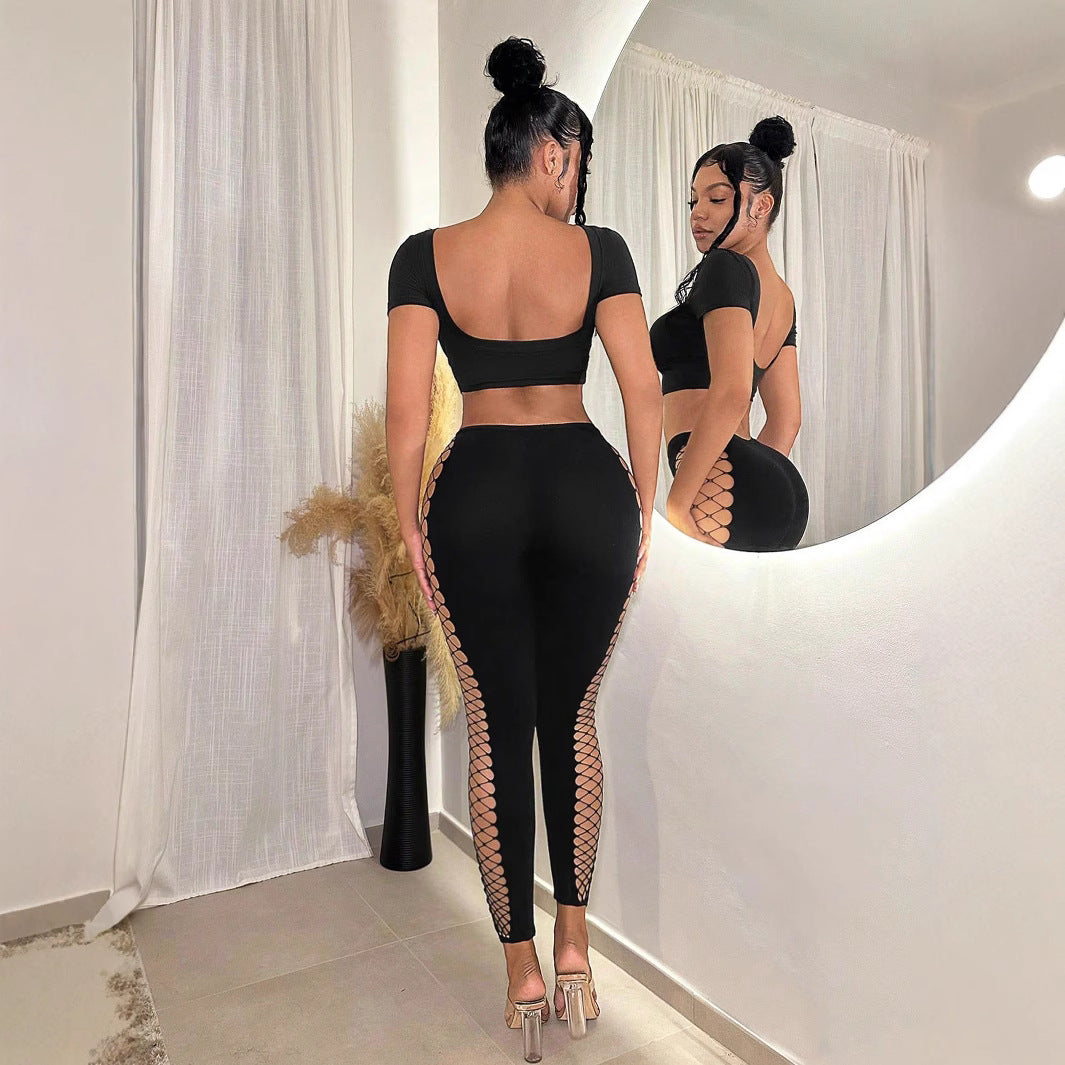 Women's Spring Fishnet Sexy Fashion High Elastic Knitted Trousers Pants