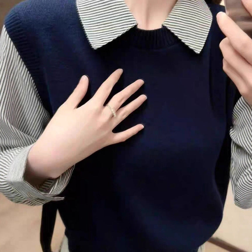 Women's Plaid Striped Shirt Early Spring Long Sleeve French Tops
