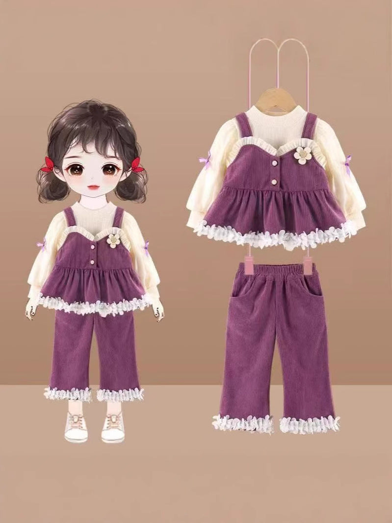 Clothes Casual Pants Three-piece Princess Suspender Children's Suit