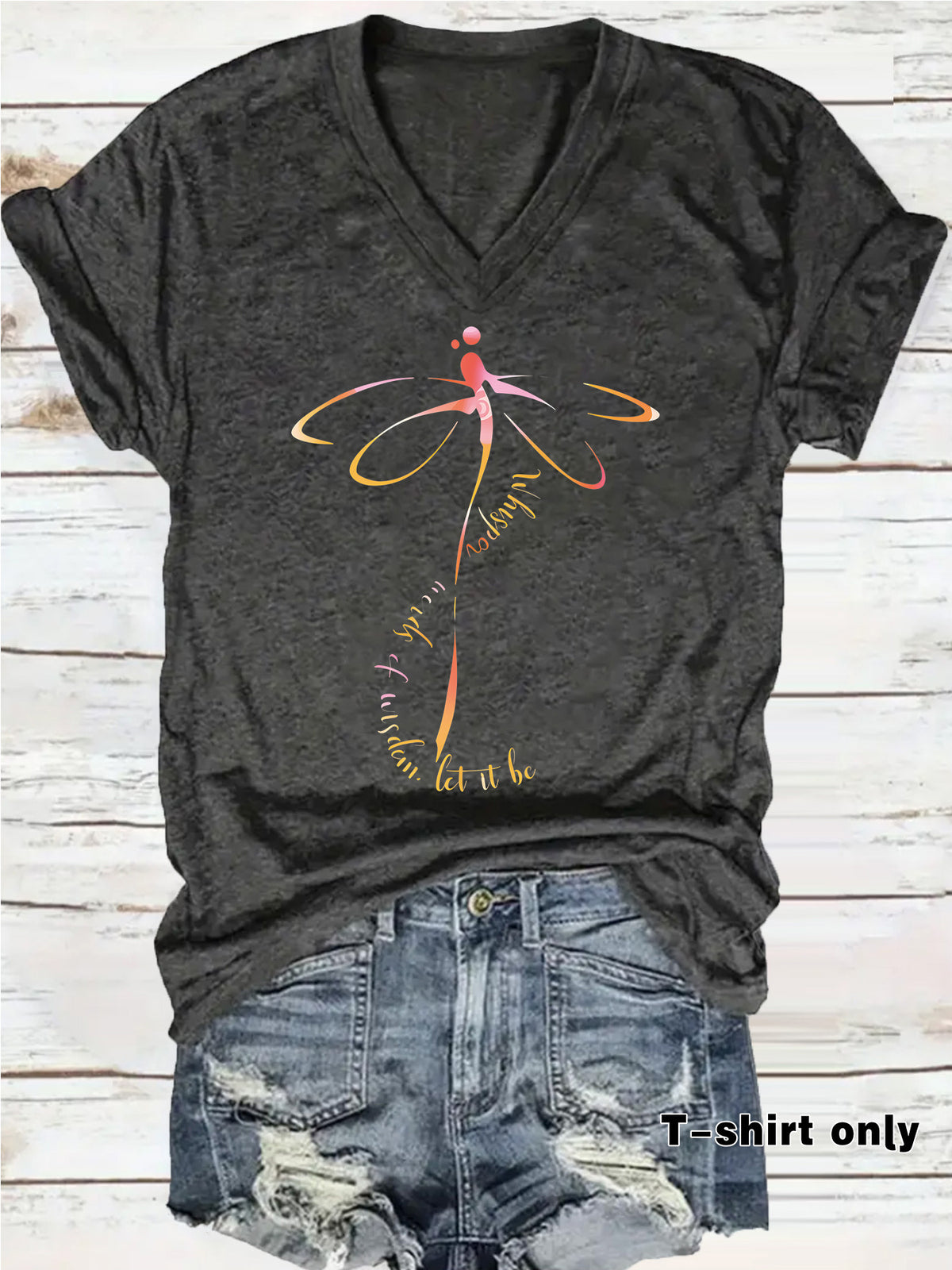 Women's Summer High-grade Dragonfly Letter Slogan Printed Women's T-shirt