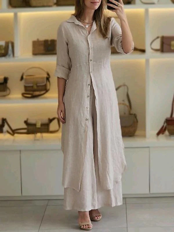 Women's Urban Elegant Cotton Linen Waisted Long-sleeved Fashion Casual Suit