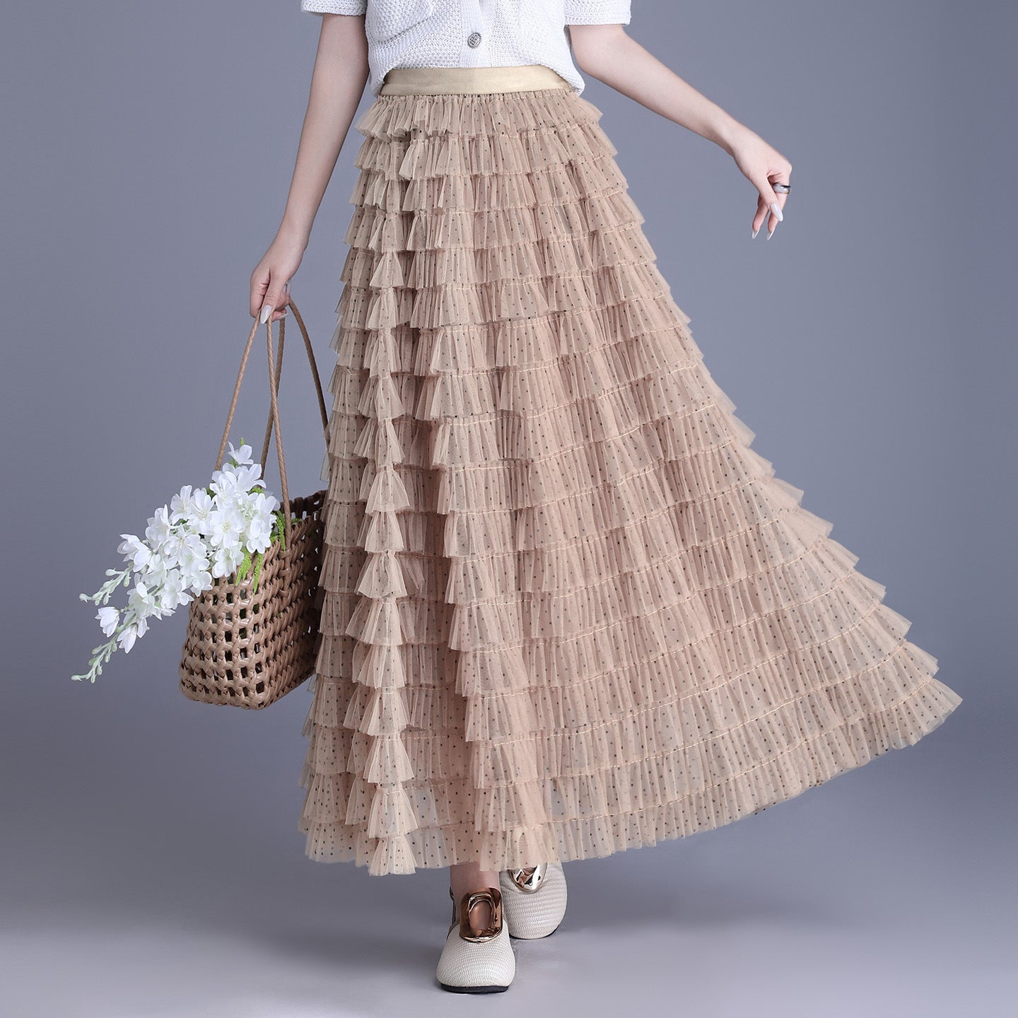 French Style Gentle Retro Elegant Lace Net Yarn Cake Polka-dot Skirts