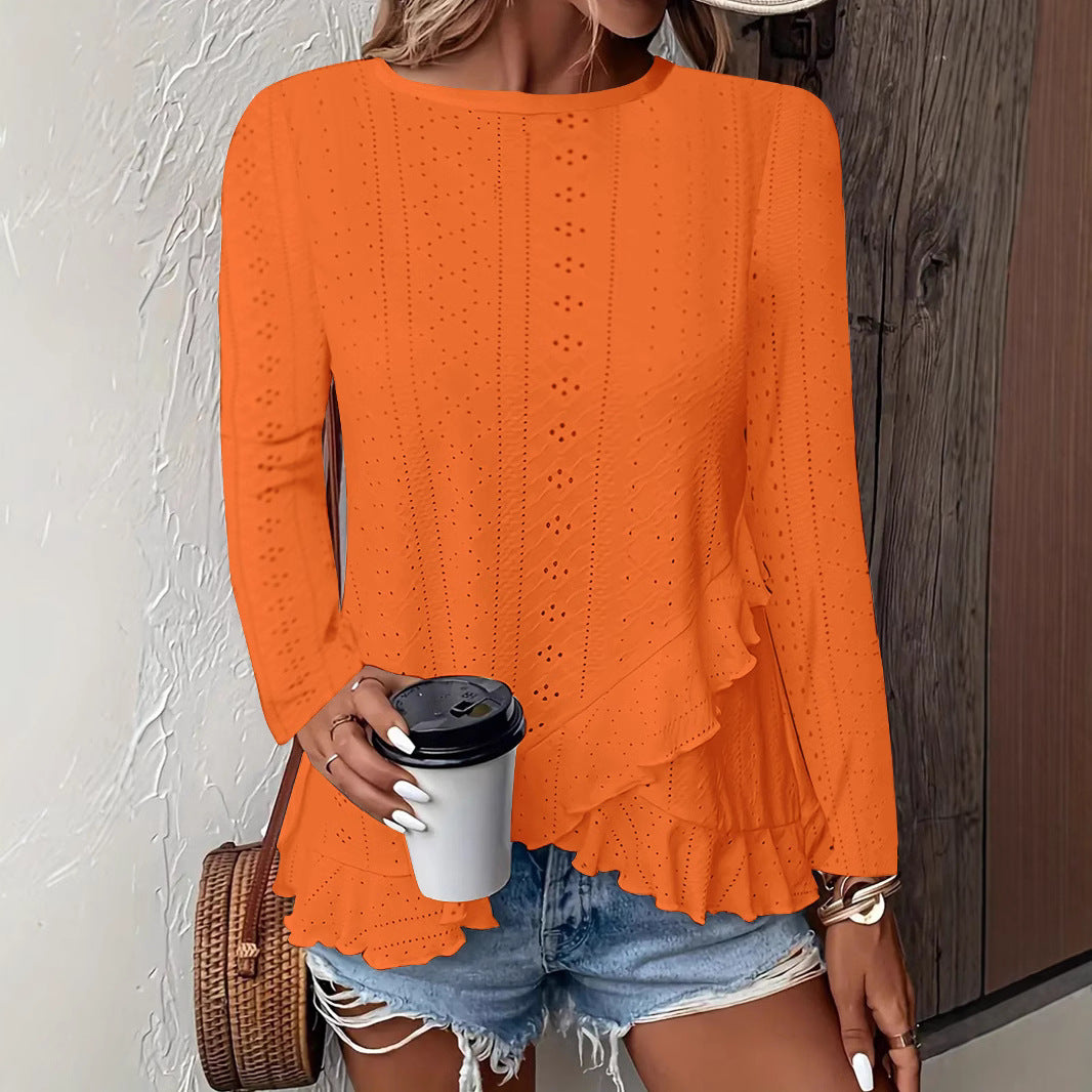 Women's Fashion Casual Solid Color Long Sleeve Women's T-shirt