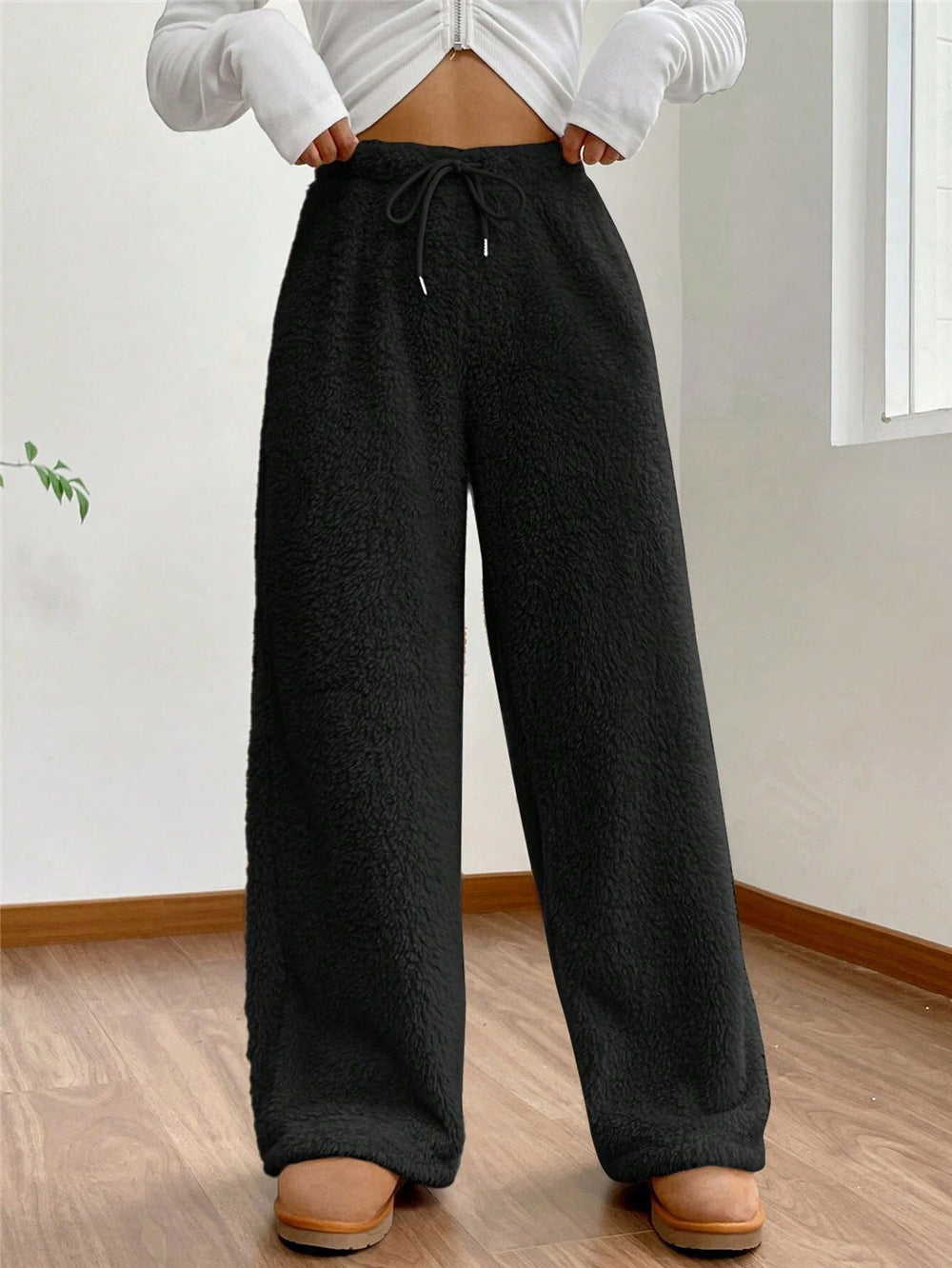 Women's Solid Color Fashion Plush Loose Casual Pants