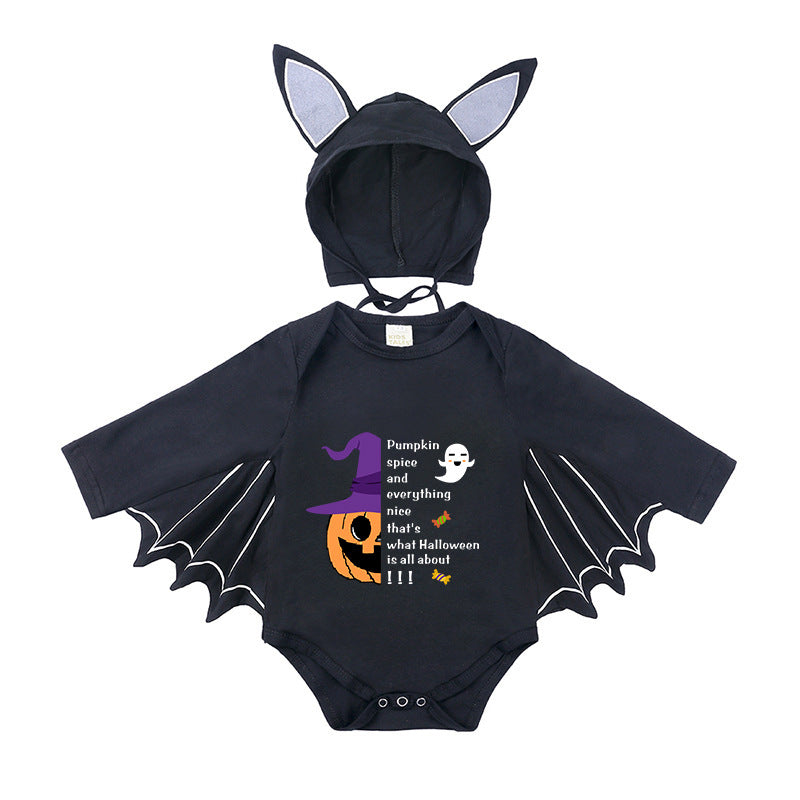 Children's Halloween Clothing Boys Long Sleeve Bat Shape Triangle Rompers Born Jumpsuit, Climbing Suit