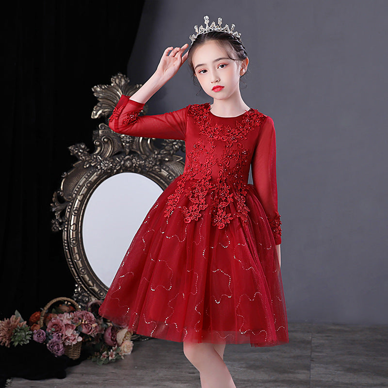 Children's Princess Korean Style Long Sleeve Mesh Pettiskirt Dresses Of Bride Children's Dress