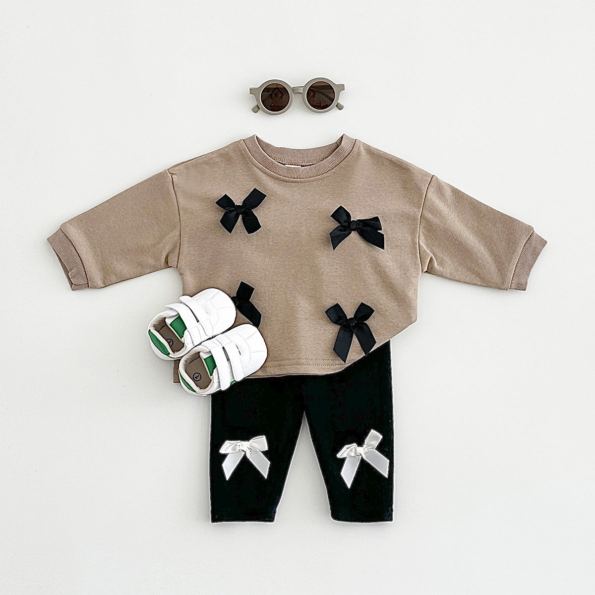 Children's Bow Two-piece High Elastic Knitting Korean Sweet Children's Suit