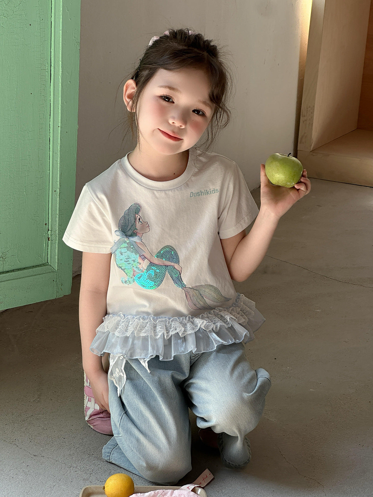 Children's Xie Summer Ice Cotton Cool Knitted Short-sleeved Princess Mermaid Children's T-shirt