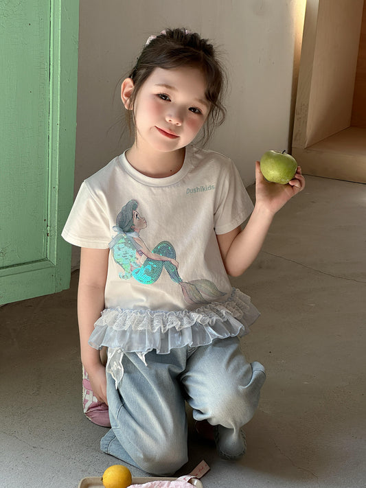 Children's Xie Summer Ice Cotton Cool Knitted Short-sleeved Princess Mermaid Children's T-shirt