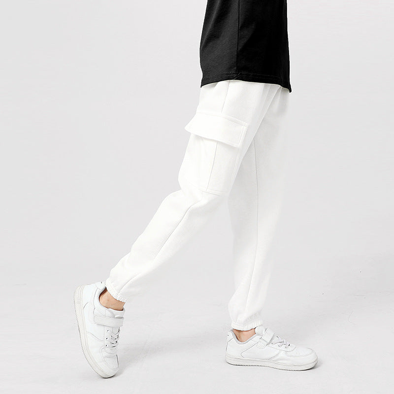 Korean Style Boys Medium Big Solid Color Sports Overalls Female Children's Pants