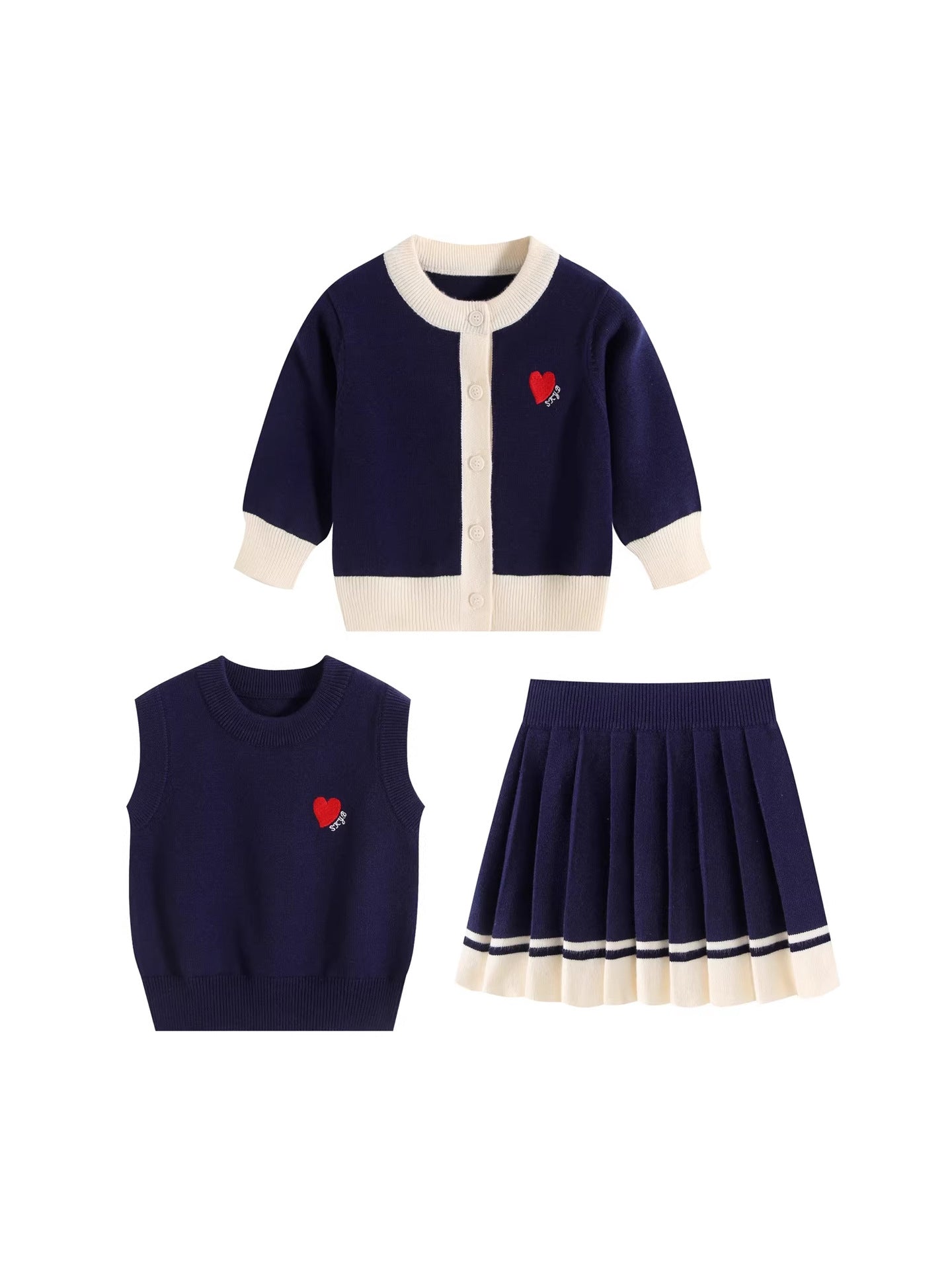 Style Knitting Love Contrast Color Coat Short Sleeve Children's Suit