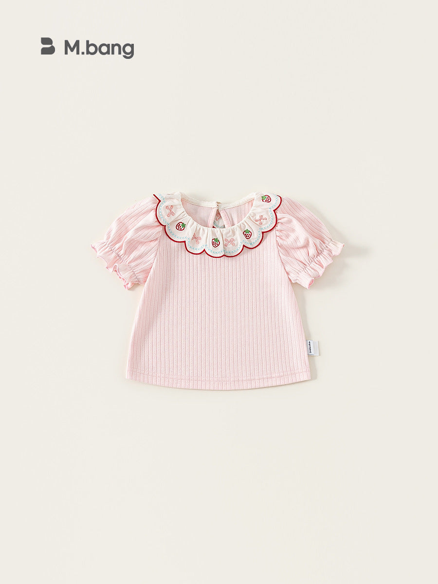 Children's Clothing Short-sleeved Lace Collar Sweet Clothes Pink Summer Small Children's T-shirt
