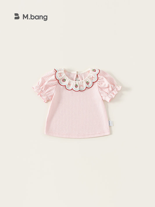 Children's Clothing Short-sleeved Lace Collar Sweet Clothes Pink Summer Small Children's T-shirt