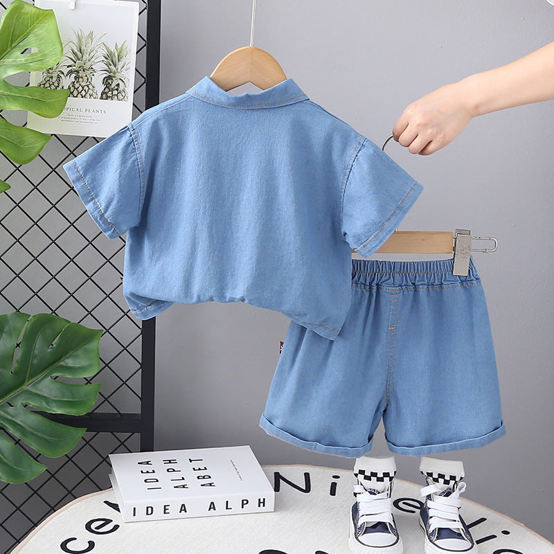 Children's Summer Thin Denim Short Sleeve Casual Handsome Western Children's Suit