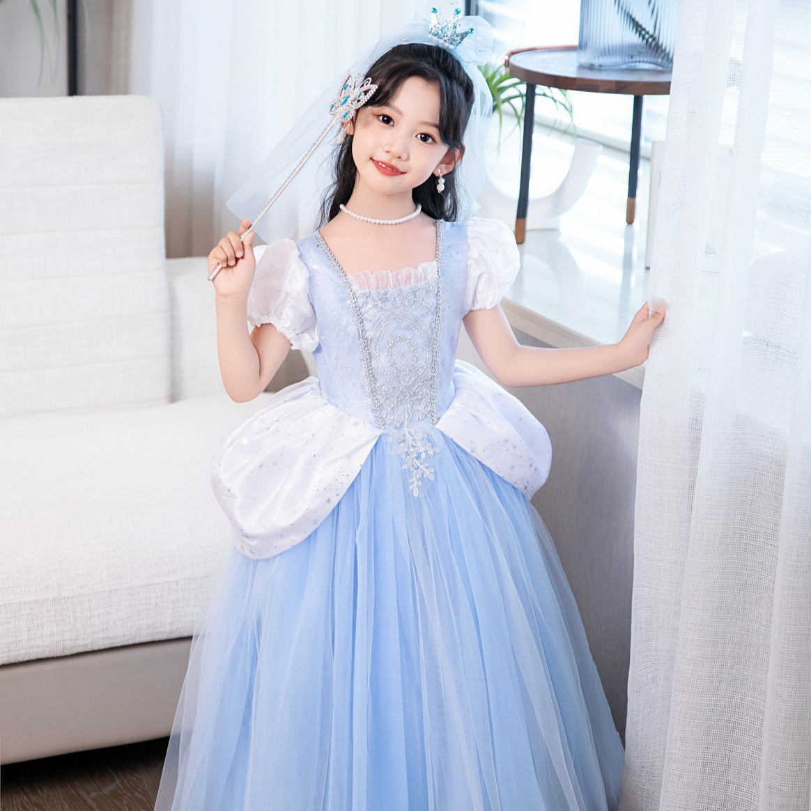 Children's Cinderella Princess Summer Frozen Puff Mesh Children's Dress