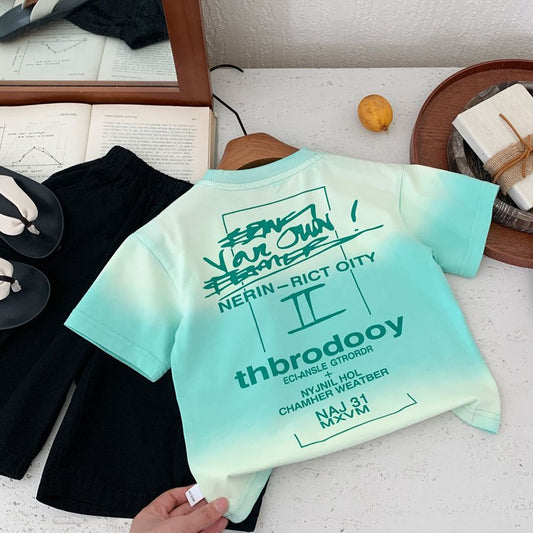 Children's Short-sleeved Summer Unique Gradient Fashion Hanging Dyed Casual Versatile Pullover Children's T-shirt