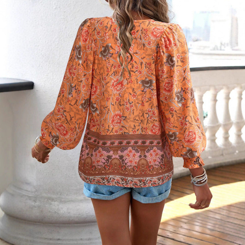 Women's Bohemian Vacation Style Printed Long Sleeve Tops