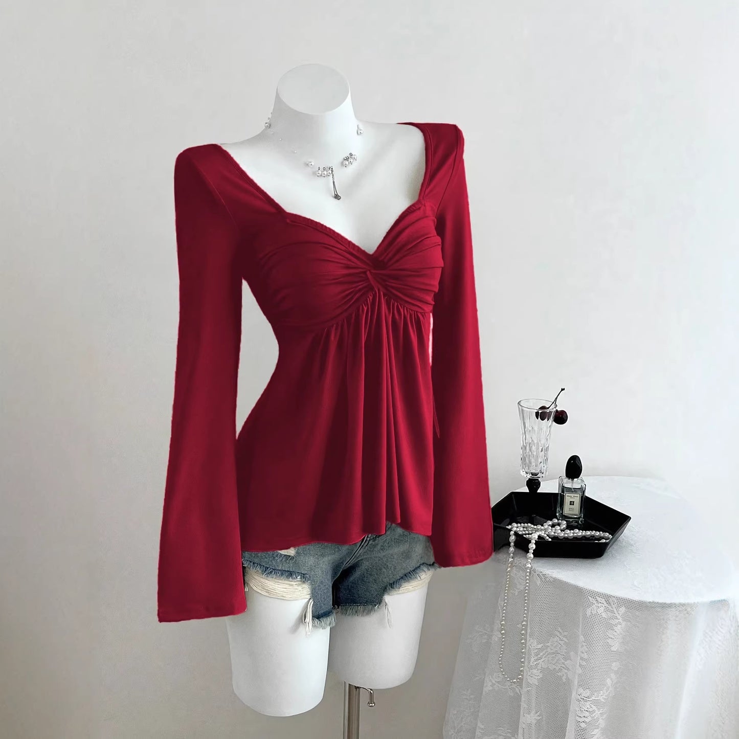Women's Collar Long Sleeve Elegant Casual Solid Color Women's T-shirt