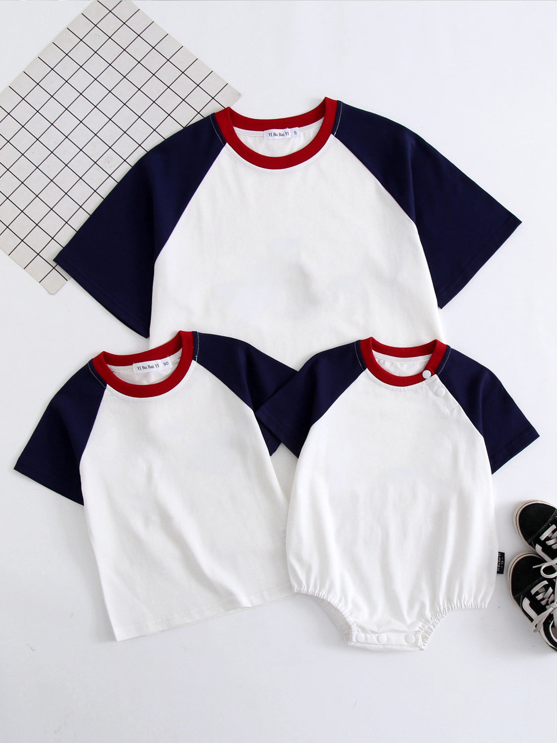 Color Short-sleeved T-shirt Suit Family Of Three Babies Pack Casual Parent-child Outfit