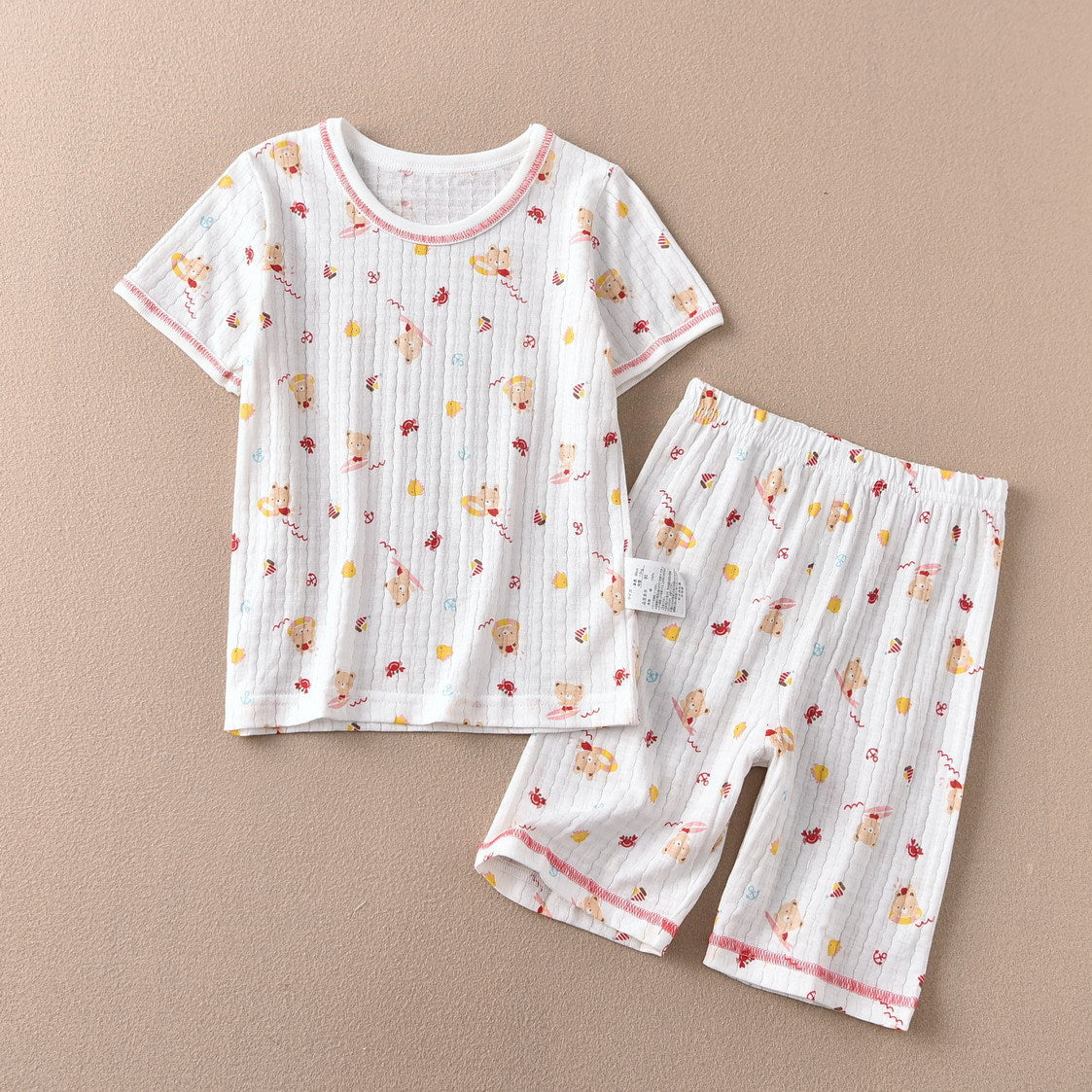 Children's Sleeve Fifth Pants Set Summer Home Wear Twisted Flower Bamboo Children's Suit