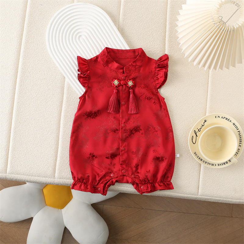 Children's Romper Summer Red Chinese Style Festive Dress Jumpsuit, Climbing Suit