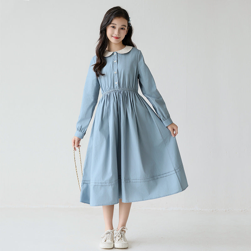 Children's Middle Big Long Sleeve Doll Collar Skirt Preppy Children's Dress