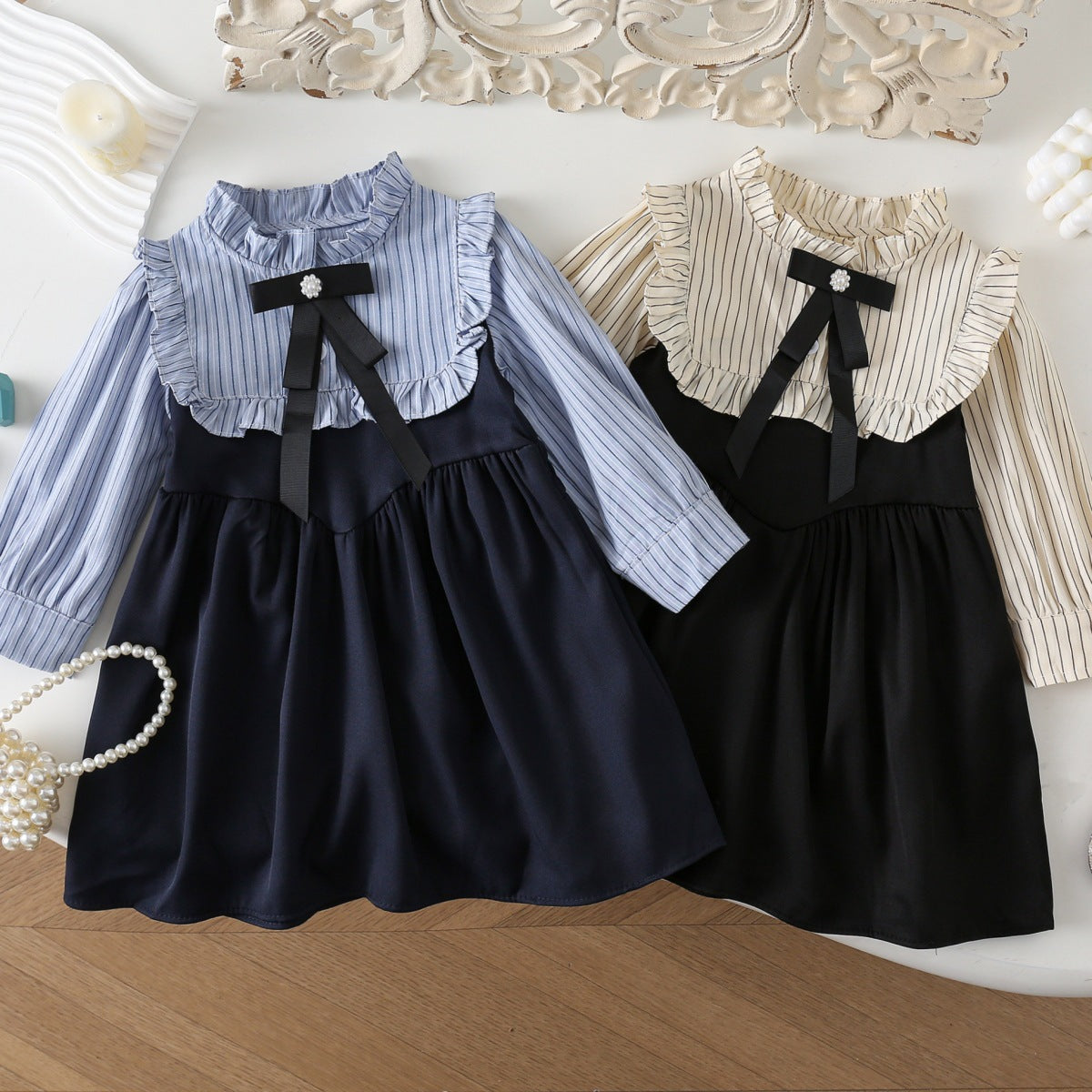 Children's Stitching Autumn Sweet Long Sleeve Skirt Shirt Little Children's Dress