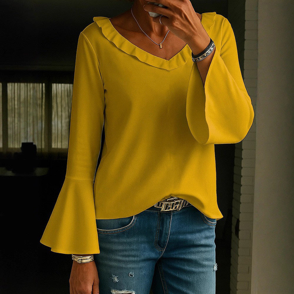 Women's Casual Solid Color Long Sleeve Flared Women's T-shirt
