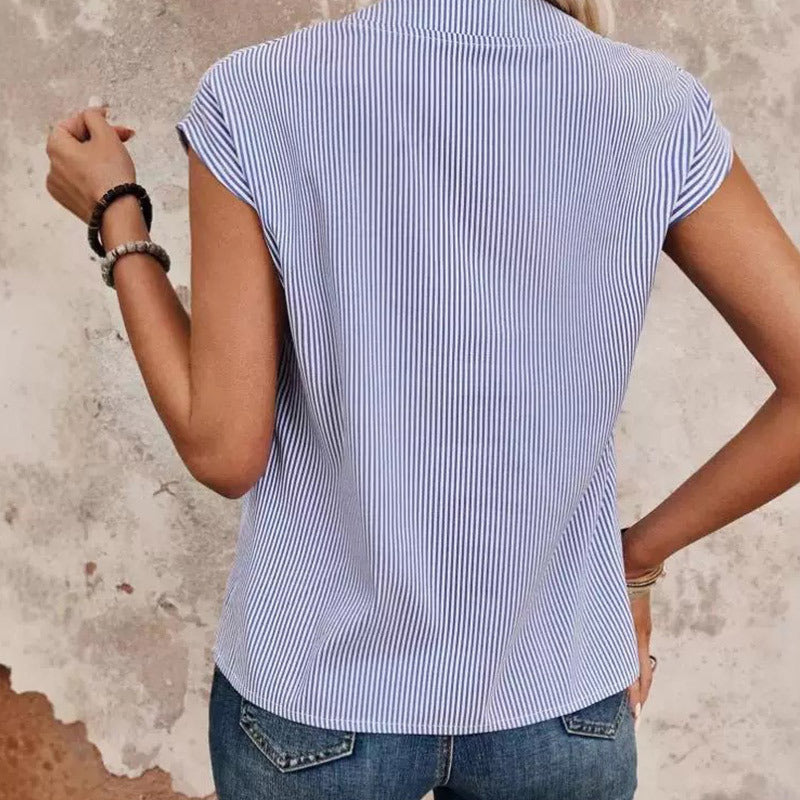 Women's Summer Sleeveless Shirt Simple Striped Fashionable Tops