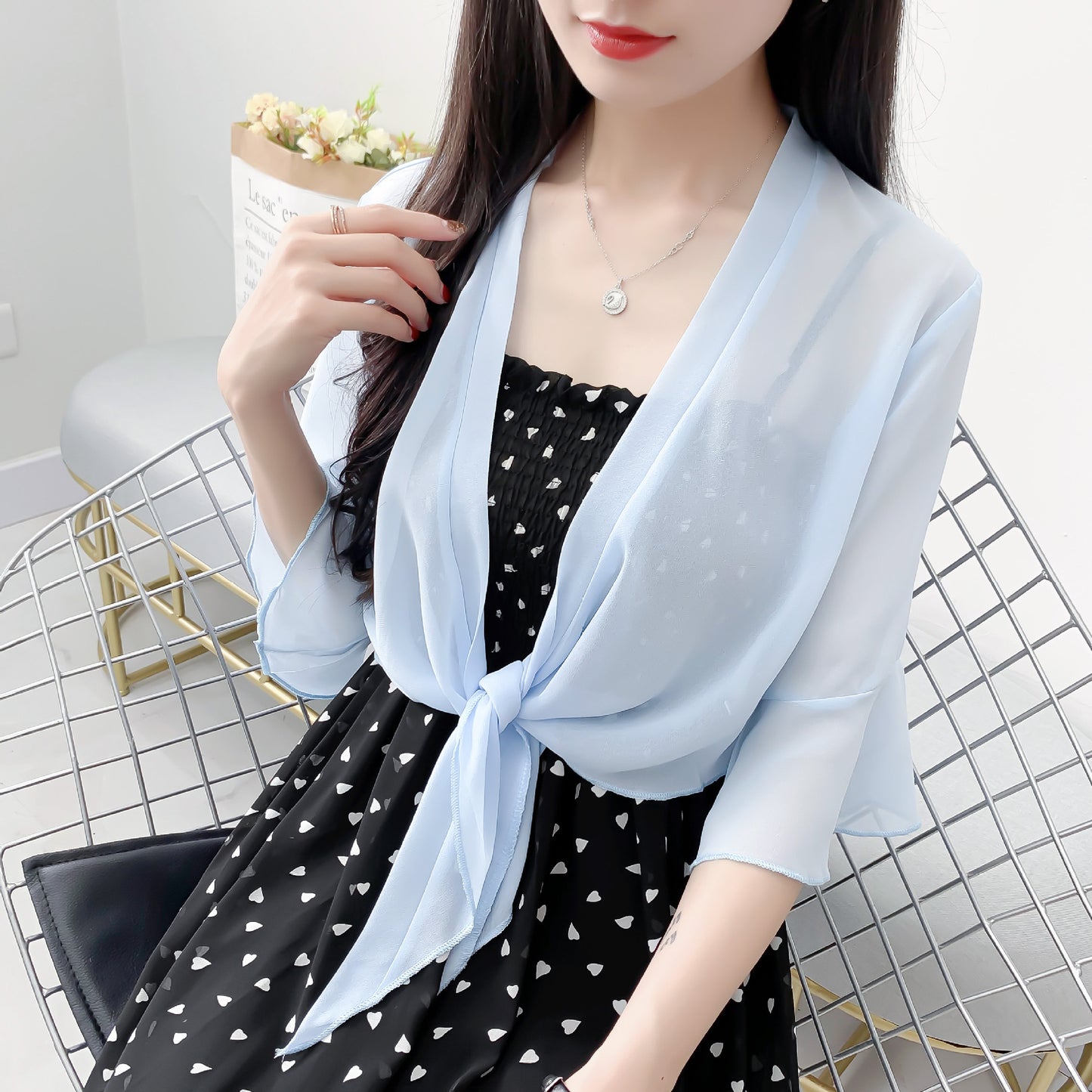Women's Fairy Sun Protection Summer Lightweight Breathable Sling Dress Small Lace Shirt, Chiffon Shirt