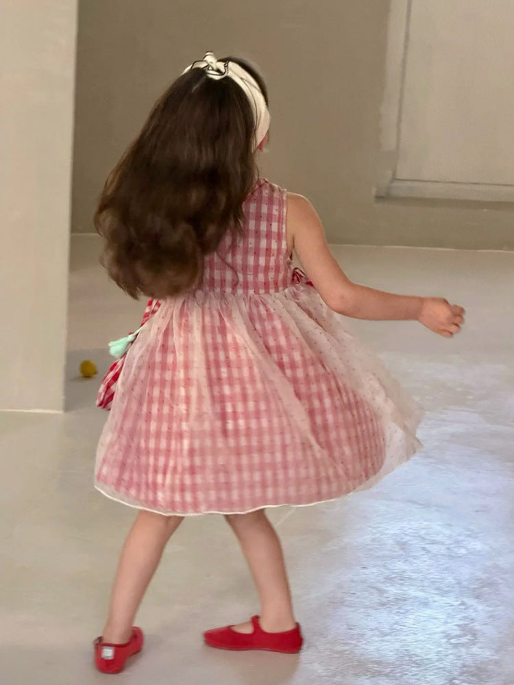 Summer Super Fairy Princess Vest Plaid Children's Dress