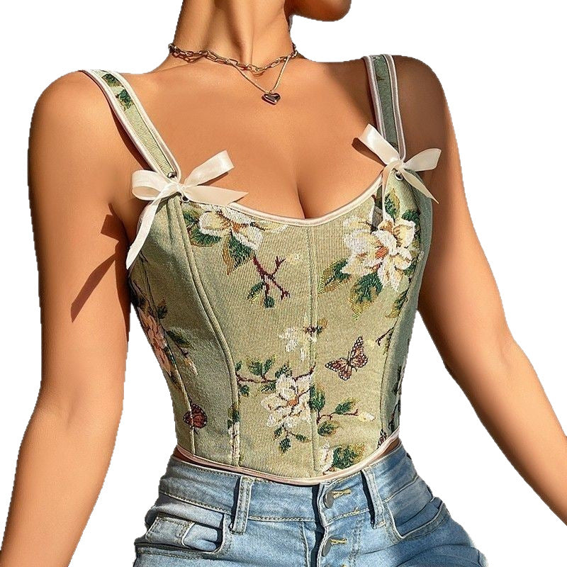 Women's Style Bow Floral Sexy Print Slim Small Vest/suspenders/tube Top
